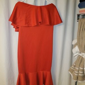Red off the shoulder mermaid style dress